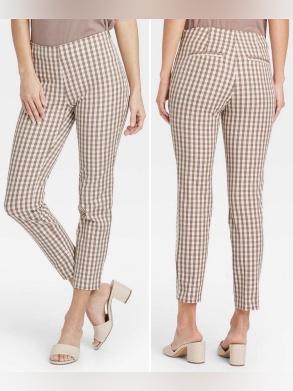 A New Day Brown and Beige Plaid High Rise Trouser Pants Women’s Size 10 NWOT